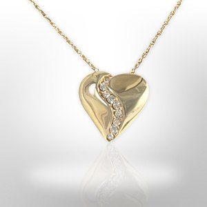 Krementz - Heart & Rhinestone Pendant Necklace Overlaid with Yellow Gold
